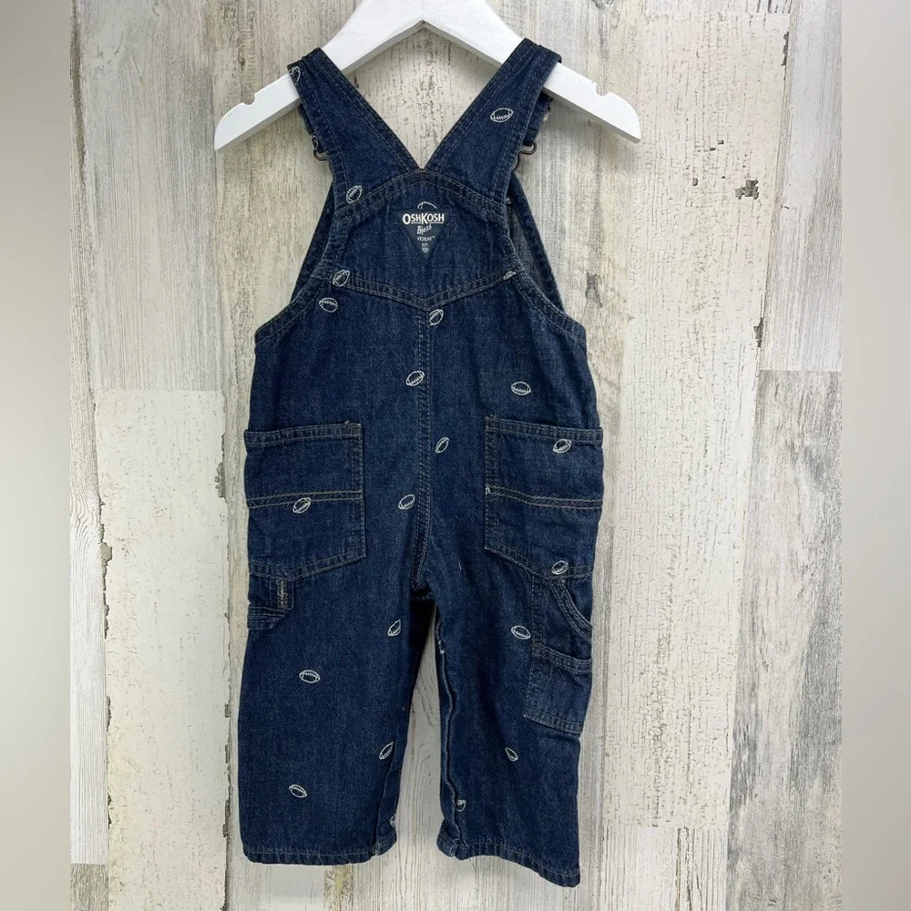 OshKosh Football Dark Denim Overalls 12 months